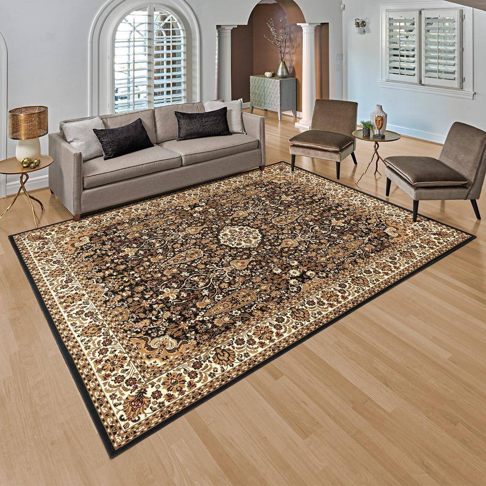 Majestic Vernon Black and Beige Synthetic Rectangular Area Rug