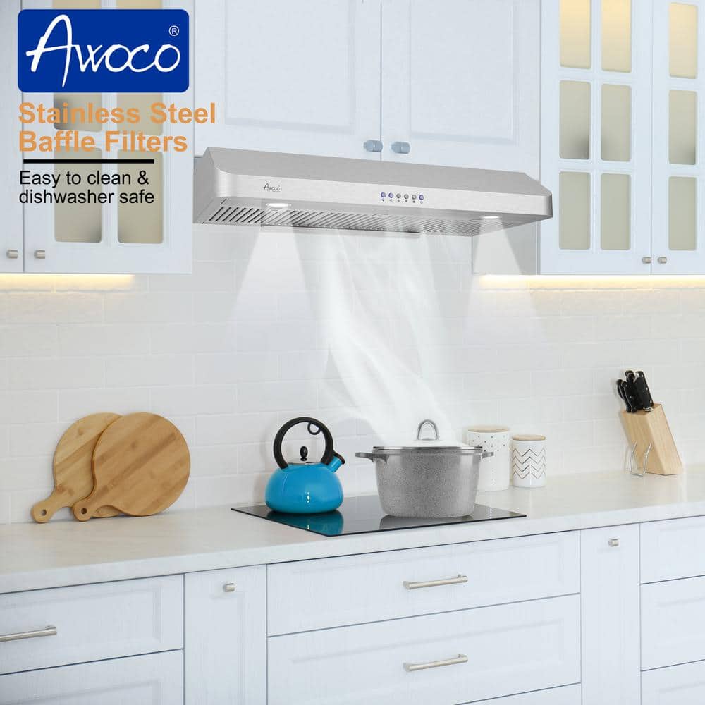 Stainless Steel 36" Under Cabinet Range Hood with LED Lights