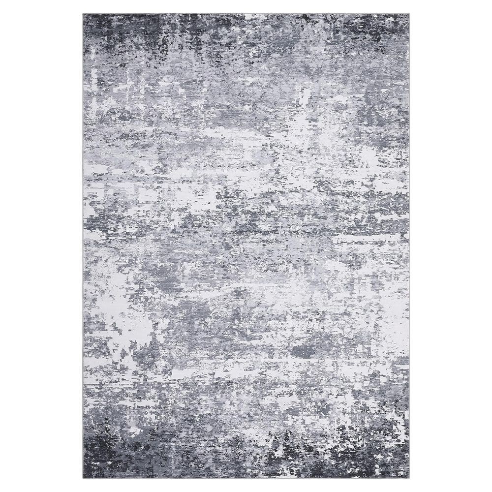 4 ft. x 6 ft. Gray Modern Abstract Pattern Washable Non-slip Low-pile ...