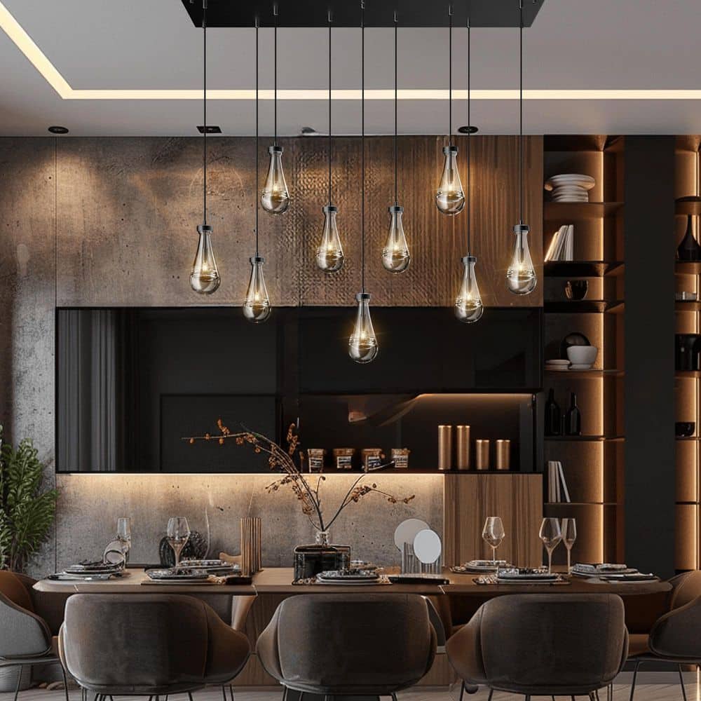 YUYI Modern 9-Lights Black Raindrop Chandelier, Farmhouse Glass