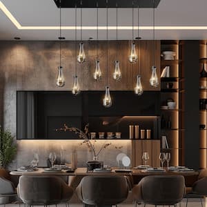 Modern 9-Lights Black Raindrop Chandelier, Farmhouse Glass Pendant Light for Dining Room, Kitchen Island, Bulb Included