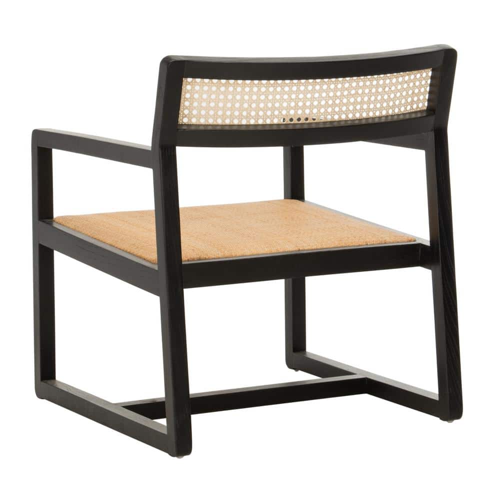 Black and Natural Wood Cane Accent Arm Chair