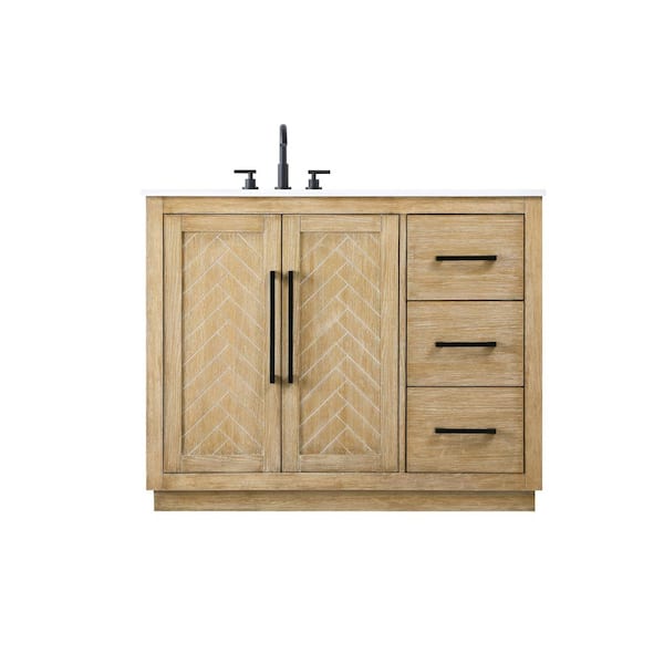 42 in. Single Sink Linen Oak Bath Vanity with White Engineered Marble Top