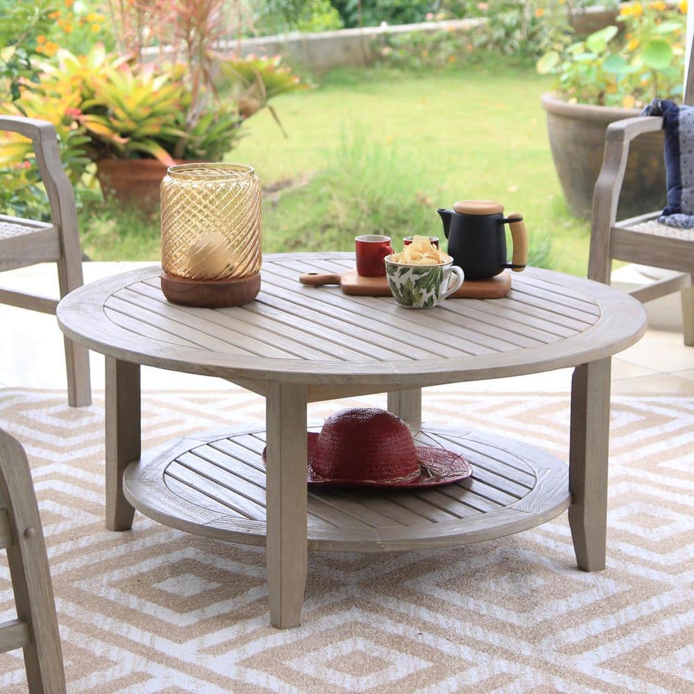 Cambridge Casual Gilmore Weathered Teak Round Wood Outdoor Coffee