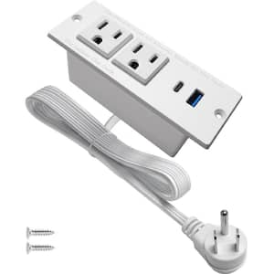 Recessed Power Strip Desktop Power Station 2 Outlets, 1 USB-A and 1 USB-C Mountable Flat Plug Extension Cord, White