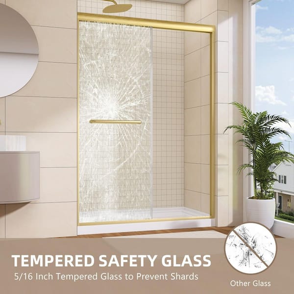 44-48 in. W x 75 in. H Sliding Semi-Frameless Shower Door in Brushed Gold Bypass Glass Door with 5/16 in. Clear Glass