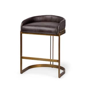 Hollyfield 29 in. Total Height Black Leather Seat Gold Metal Base Stool