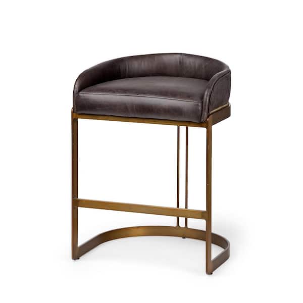 Hollyfield 29 in. Total Height Black Leather Seat Gold Metal Base Stool