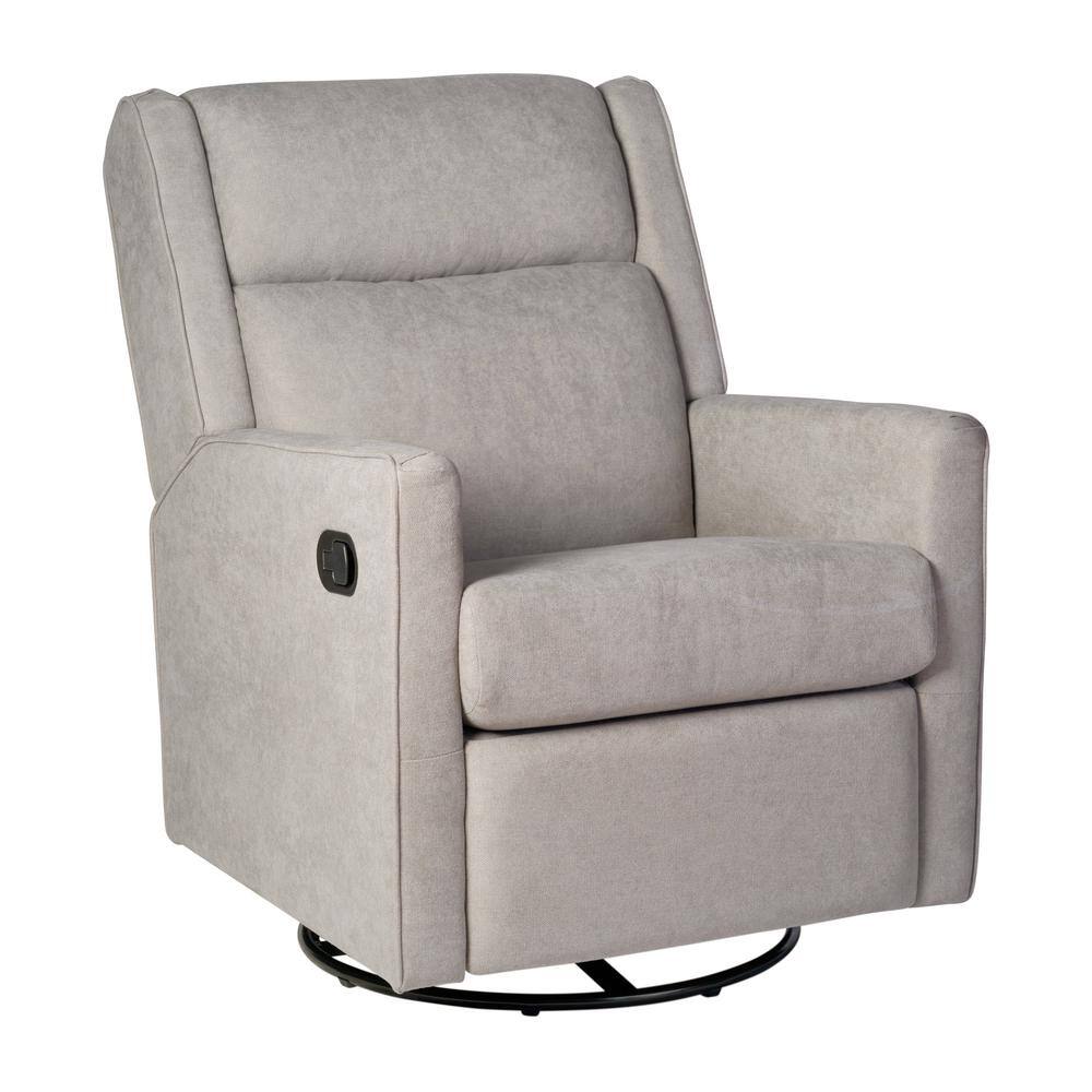 Taylor + Logan 27 in. W Gray Upholstered Transitional Style Pillow Back Recliner with Accent Nail Trim and Pushback Recline, Light Gray