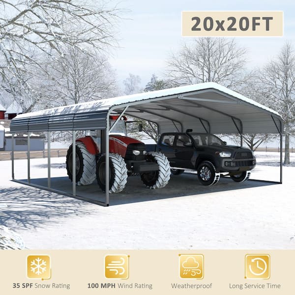 20 ft. W x 20 ft. D Carport Steel Car Canopy and Shelter, Gray
