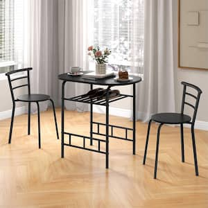 3-Pieces Dining Set Table and 2-Chairs Compact Bistro Pub Breakfast Home Kitchen