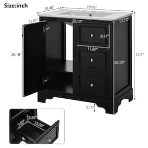 30 in. W Single Sink Bath Vanity in Black with White Ceramic Top, 3-Drawers and Adjustable Shelf Unassembled