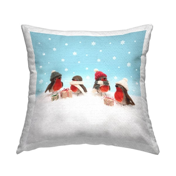 Stupell Industries Birds & Christmas Presents Blue Square Outdoor Throw Pillow