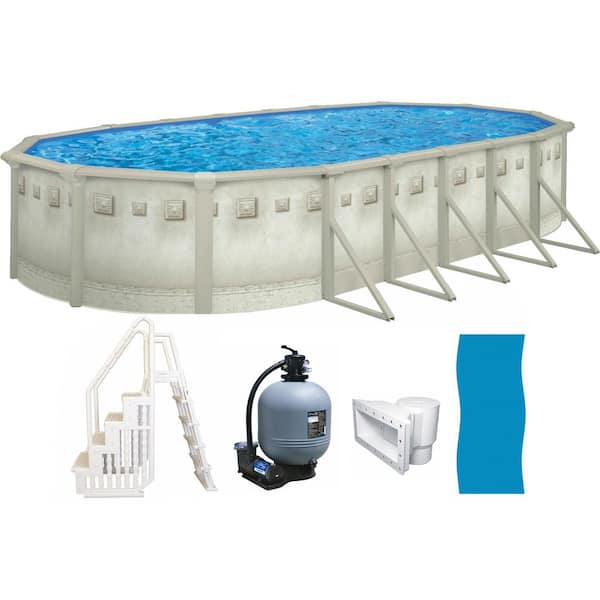 Palisades 18 ft. x 33 ft. Oval x 52 in. Deep Hard Sided Above Ground Pool Package with Entry Step System