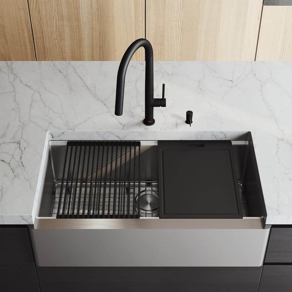 Oxford 36" Stainless Steel Farmhouse Kitchen Sink with Workstation