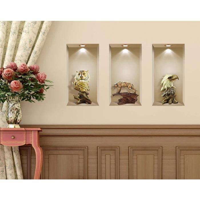 Multicolor Vinyl 3D Niche Wall Decals Set with Tiger and Vase
