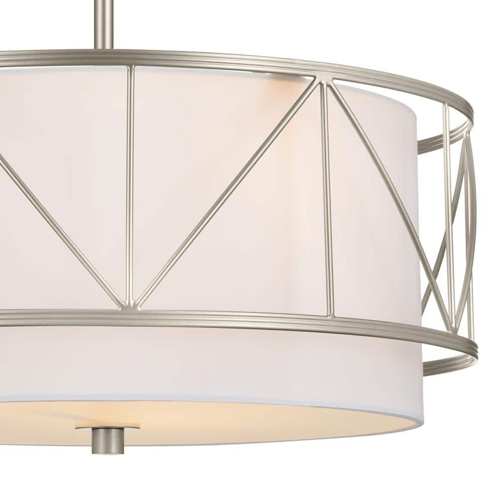 Satin Nickel 18" Drum Pendant Light with Glass Shade