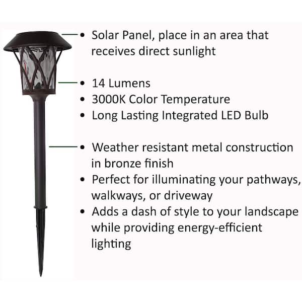 14 lumens solar bronze led metal glass path light