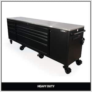 108 in. W 24 in. D 9-Drawer Heavy-Duty Mobile Workbench with SS Top Matte Black