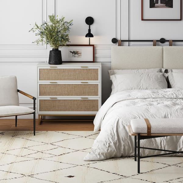 white bohemian dresser Nathan James Kova Rattan Dresser White