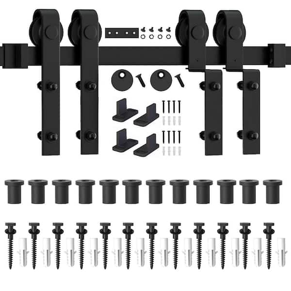 WINSOON 15 ft./180 in. Single Track Bypass Barn Door Hardware Double Doors Kit Heavy-Duty Sliding 1 Track Antique Roller