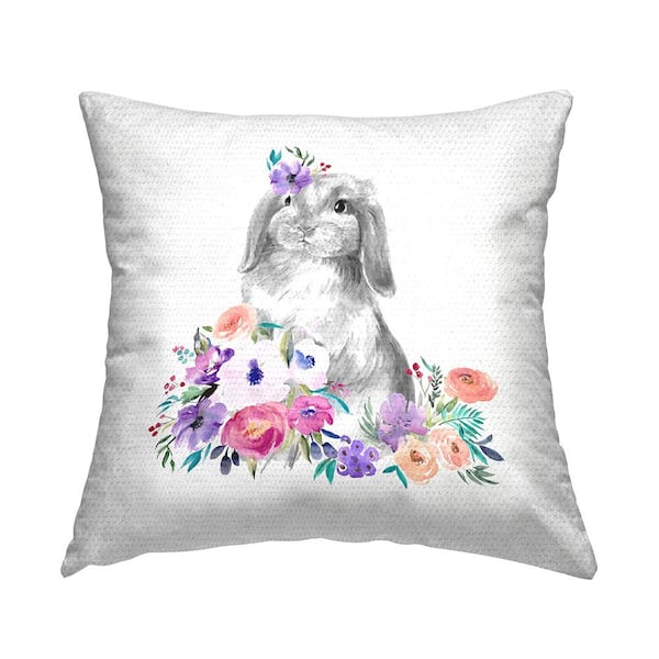 Stupell Industries Rabbit in Spring Garden Multi-Color Square Outdoor Throw Pillow