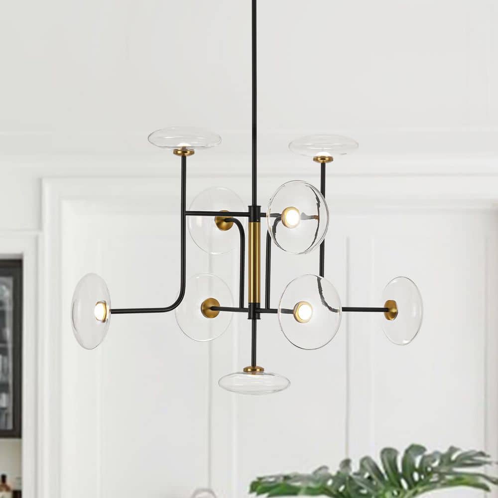 Toluo 9-Light 43.3 in. W Matte Black Integrated LED Chandelier with Saucer Glass Shade Modern Sputnik Living Room Light price history on PriceWatchPro