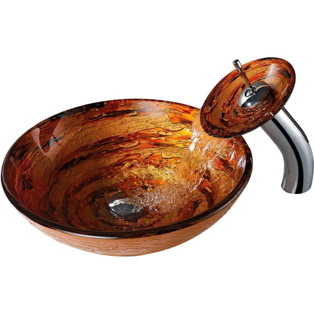 Stanza Series Vessel Sink in Brown with Pop-Up Drain and Matching Faucet in