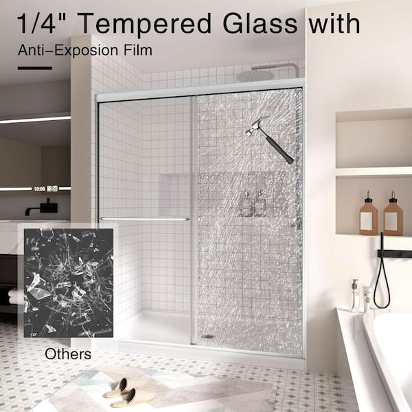 ACE DECOR Double Sliding Glass Shower Door, 56-60 in. Wx72in.H 1/4