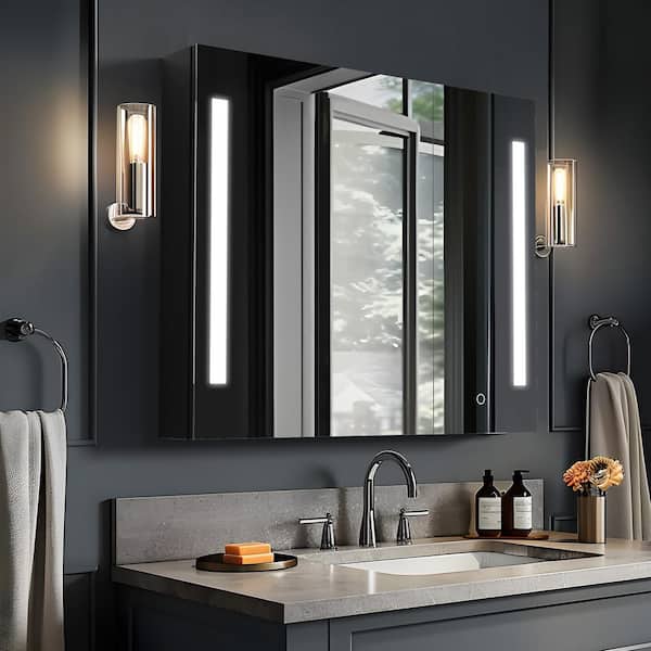 Lirago 26 in. W x 30 in. H LED Lighted Rectangular Metal Surface Mount ...