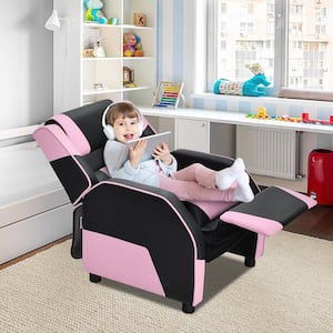 Pink Kids Youth Gaming Sofa Recliner with Headrest and Footrest PU Leather