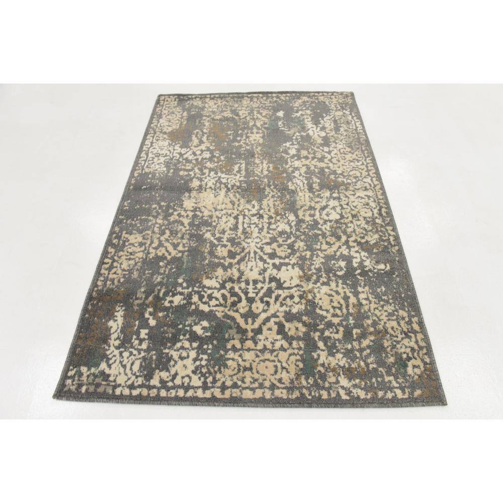 Gray and Beige Abstract 4' x 6' Stain-Resistant Synthetic Rug