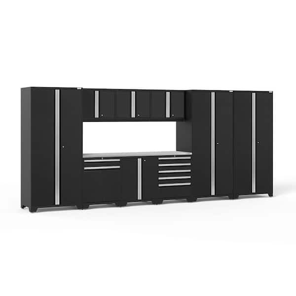 NewAge Products Pro Series 192 in. W x 84.75 in. H x 24 in. D 18-Gauge Welded Steel Garage Cabinet Set in Black (10-Piece)