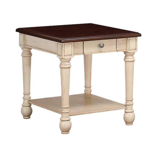 Coaster 23.5 in. Dark Cherry and Antique White Rectangle Wood End Table with Storage Shelf