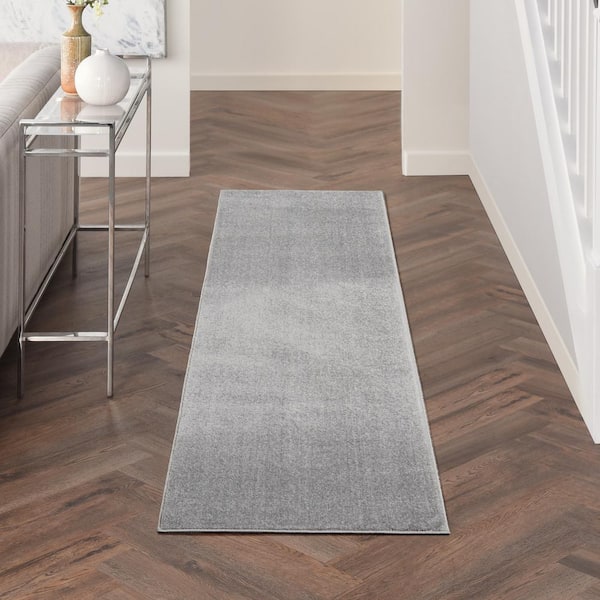 Essentials 2 ft. x 10 ft. Silver Gray Kitchen Runner Solid Contemporary Indoor/Outdoor Patio Area Rug