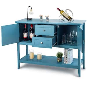 Blue Sideboard Buffet Table Wooden Console Table with Drawers and Cabinets