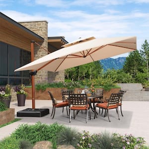 12 ft. Square High-Quality Wood Pattern Aluminum Cantilever Polyester Patio Umbrella with Stand, Beige