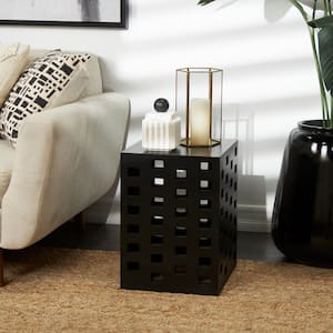 13 in. Black Geometric Medium Square Wood End Table