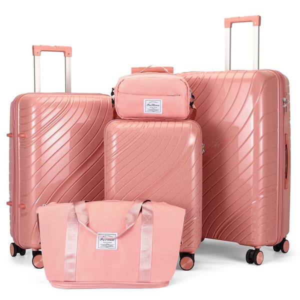 Karl home Hardside Hard Shell 2 of Bag 5-Piece Rose Red PP Luggage Set Suitcases with TSA Lock 20 in. 24 in. 28 in.
