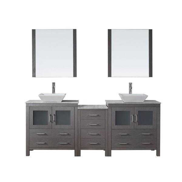 Virtu USA Dior 82 in. Double Vanity in Grey Oak with Marble Vanity Top in White and Mirrors