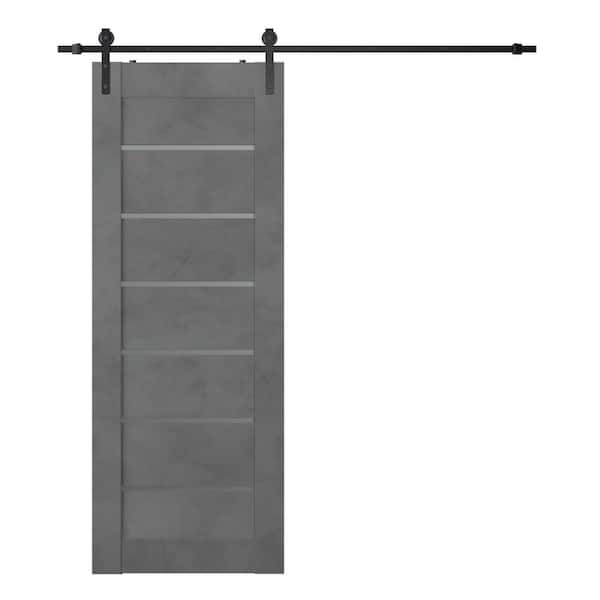 Belldinni Vona 07-02 18 in. x 80 in. 6-Lite Frosted Glass Dark Urban Composite Core Wood Sliding Barn Door with Hardware Kit