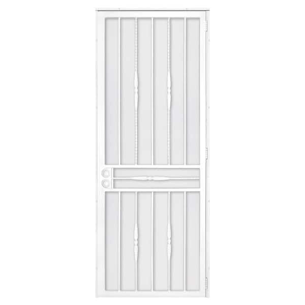 Unique Home Designs 36 in. x 96 in. Cottage Rose White Surface Mount Left-Hand Steel Security Door with Expanded Metal Screen
