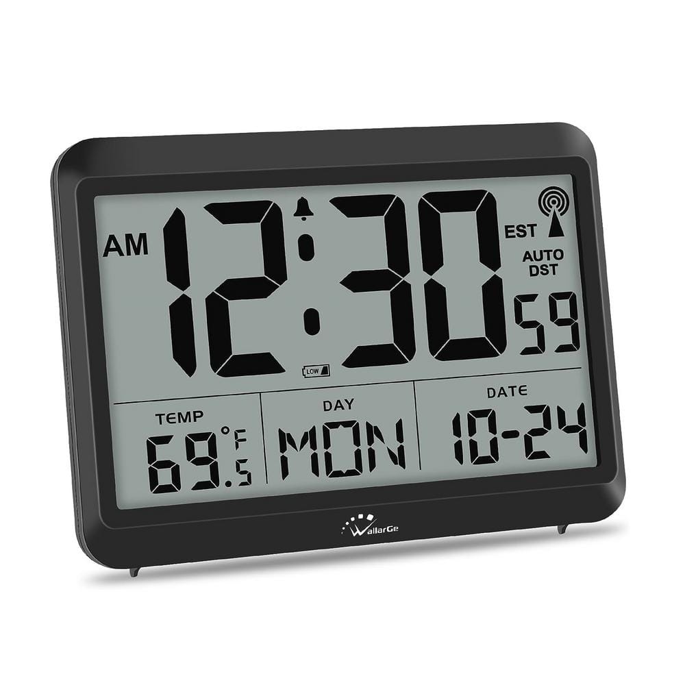 Afoxsos 8.5 in. Black Digital Thermoplastic Atomic Clock with Indoor ...