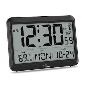 8.5 in. Black Digital Thermoplastic Atomic Clock with Indoor Temperature and Humidity Self-Setting Battery Operated