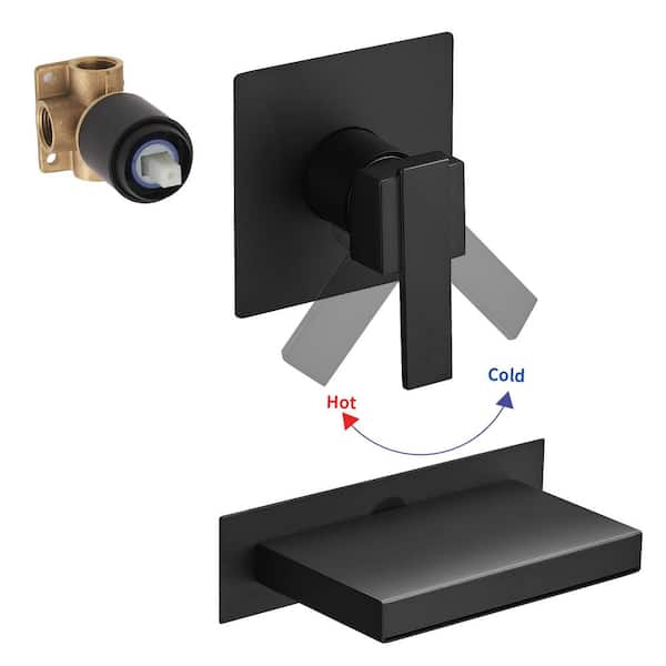HOMEMYSTIQUE 1-Handle Wall Mount Roman Tub Faucet with Waterfall Spout in Matte Black
