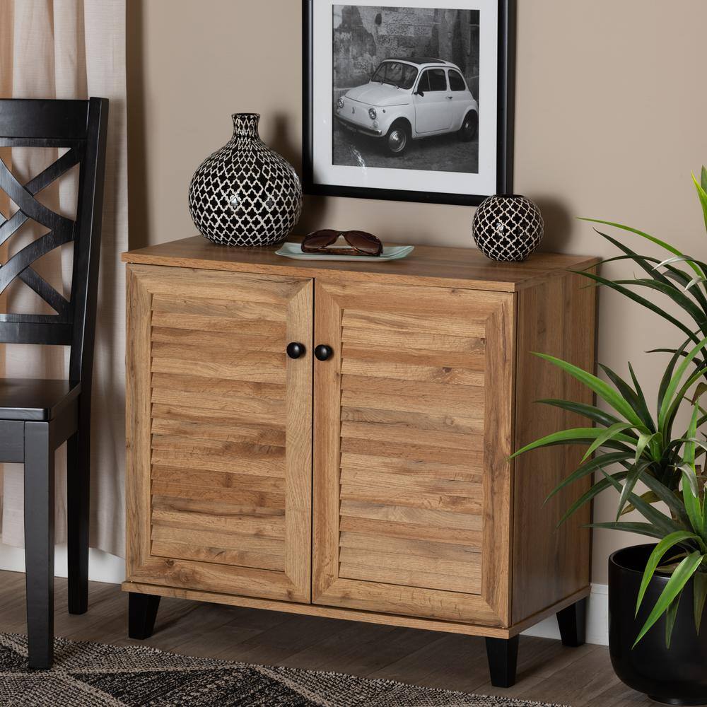 Coolidge Oak Brown Wood 2-Door Shoe Storage Cabinet