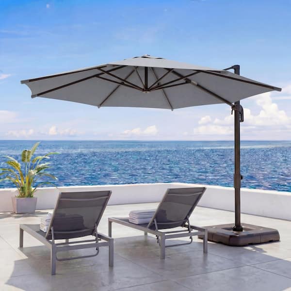 Yardgrace 10 ft. Metal Outdoor Patio Cantilever Patio Umbrella Offset  Hanging Umbrella with 360 Rotation in Brown BSSUB006N0G1