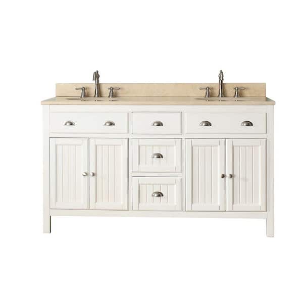 Avanity Hamilton 61 in. W x 22 in. D x 35 in. H Vanity in French White with Marble Vanity Top in Galala Beige with White Basin