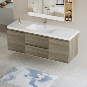 Achilles 59 in. W x 20 in. D x 22.5 in. H Single Sink Floating Bath Vanity in Ash Grey with White Resin Top