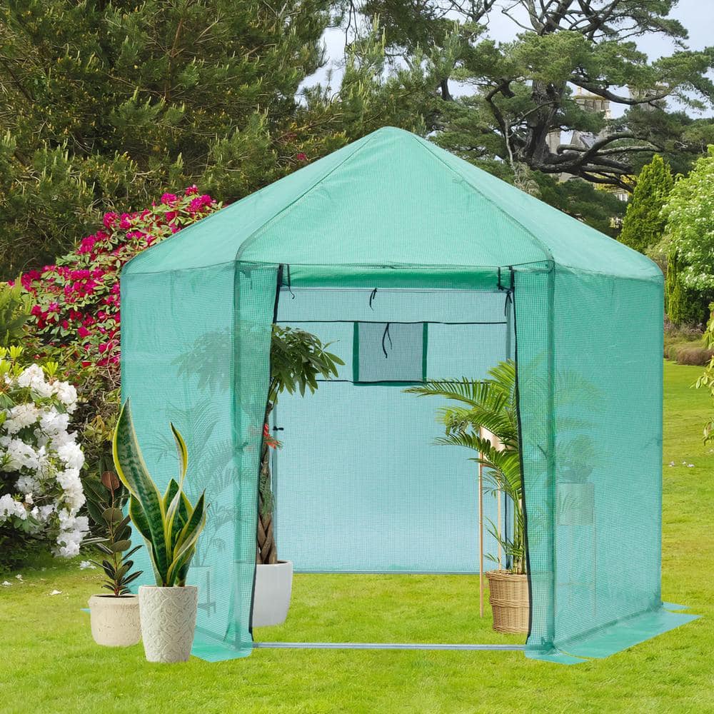 ToolCat 9.2 ft. x 8.1 ft. Walk-In DIY Greenhouse Hexagonal Upgrade ...